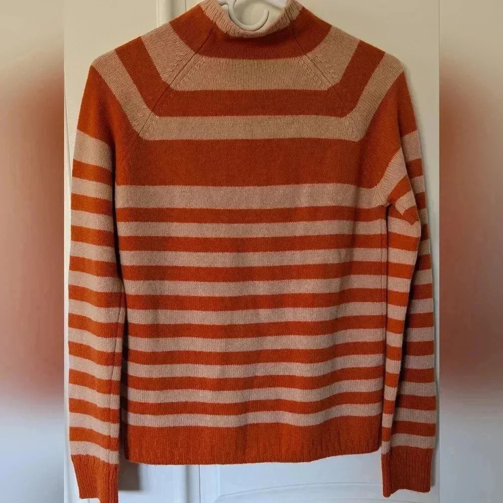 Max & Co Cashmere Orange Stripe Mock Neck Sweater Size Small - Picture 2 of 4
